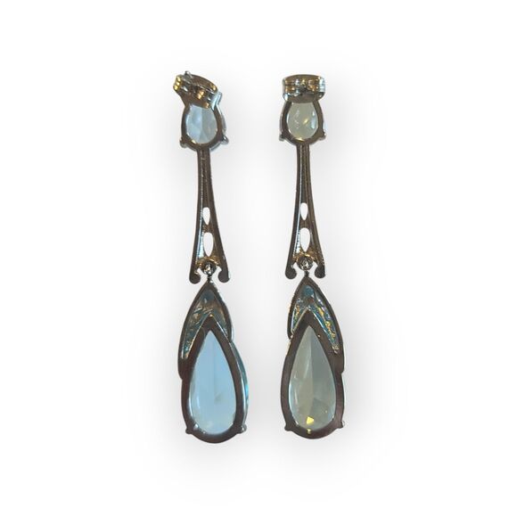 European Style Sky Blue Topaz Silver Woman Dangle Drop Earrings Wedding - Picture 5 of 7